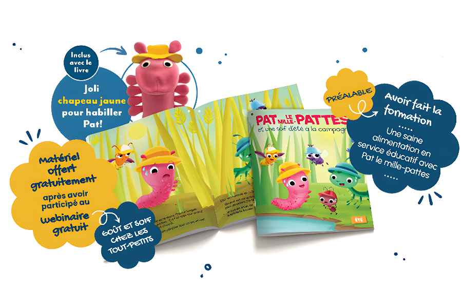 Livre d'histoire Pat le mille-pattes et une soif d'été à la campagne, chanson Mon corps est assoiffé et son matériel complémentaire (French only)